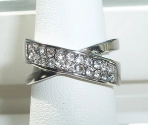 Crossover Ring With Top Grade Crystals Stainless Steel Women's - Picture 1 of 16