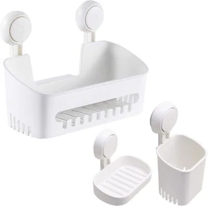 3Pcs Soap Dish Holder Suction Cup Storage Box Toothbrush No Drill Wall Mounted - Picture 1 of 11