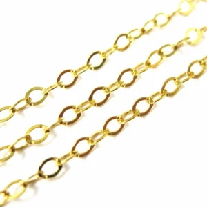 Sterling Silver 22K Gold Plated Chain-Unfinished Bulk- Flat Cable Oval Chain-2mm - Picture 1 of 4