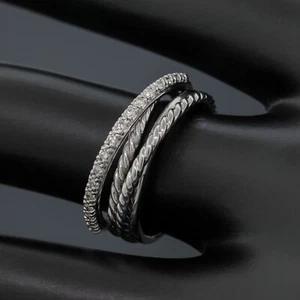 David Yurman Diamond Crossover Cable Coil Band Ring Size 6 - 925 Sterling Silver - Picture 1 of 5