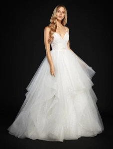 Hayley Paige Chandon White 6709 Silver Glitter Tulle Wedding Gown Size 28 $3500 - Picture 1 of 3
