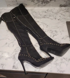 Black Suede Over Knee Boots - Picture 1 of 3