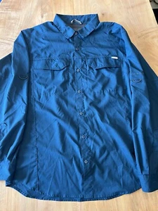 Camicia Columbia Uomo Blu PFG Manica Lunga Outdoor Logo Pesca Tasche Grande - Foto 1 di 2
