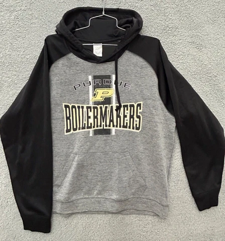Purdue Men's Large Sweatshirt Boilermakers Gray Black Hoodie Pocket Cover