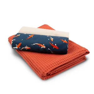 Set 1x Waffelstoff + 2x Baumwollstoff je 0,5m x 1,5m Stoffpaket Koi Fische 01 - Bild 1 von 7