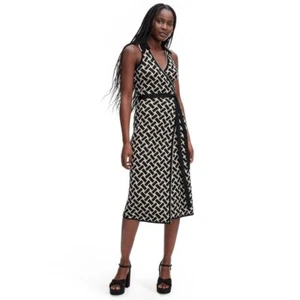 Diane von Furstenberg Women's Collared Sleeveless Midi Wrap Dress - Picture 1 of 43