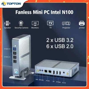 Fanless Mini PC 12th Gen Intel N100 Windows 11 3xStorage 3x4K Display Firewall - Picture 1 of 23