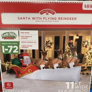 11' Santa Sleigh Flying Reindeer Christmas Airblown Inflatable Yard Decor Gemmy - Picture 1 of 7