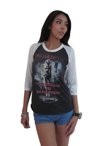 Megadeth 'Countdown To Extinctio Raglan Baseball 3/4 Sleeve T-Shirt Womens Bunny - Picture 1 of 3