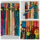 10 Pairs Of Colourful Silk Embroidered Wrapped Wooden Chinese Chop Sticks