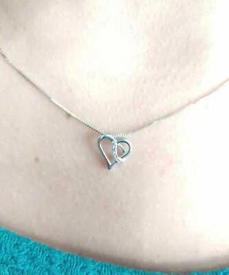 COLLANA A CUORE CON ZIRCONI BIANCO CATENINA A 45 CM IN ARGENTO 925 RODIATO CH2 - Immagine 1 di 3