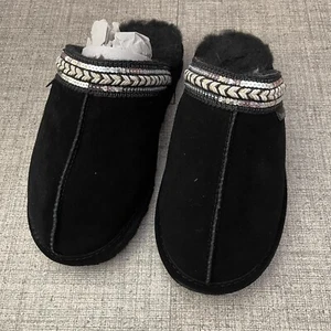 BEARPAW Tanya Suede Embellished Slipper Mule Black Size 9 NEW Sequin Comfort - Picture 1 of 8