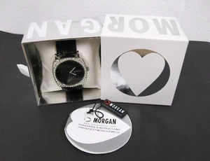 Morgan Ladies M850B Black & Crystal Heart Wrist Watch Analogue St. Steel Back - Picture 1 of 10