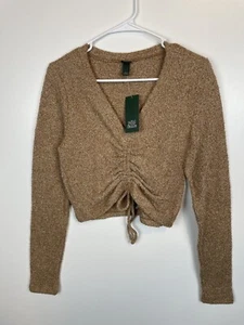 Women's Long Sleeve V-Neck Ruched Front Fitted Sweater Knit T-Shirt - Wild Fable - Picture 1 of 4
