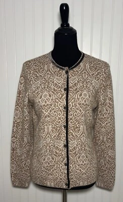 Cardigã Orvis Suéter Botões de Lã Bege Feminino Médio Acabamento em Fita de Veludo - Imagem 1 de 4