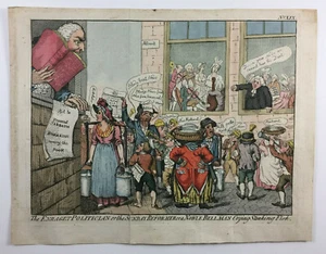 Estampado antiguo Isaac Cruikshank 1799 de The Enraget Politician Sunday Reformer - Imagen 1 de 9