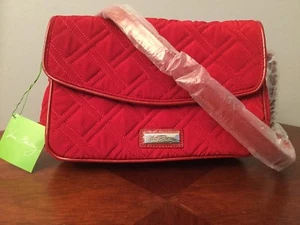 Vera Bradley kleine Mikrofaser Handtasche Schultertasche Kettenriemen in Tango Rot Neu - Bild 1 von 6