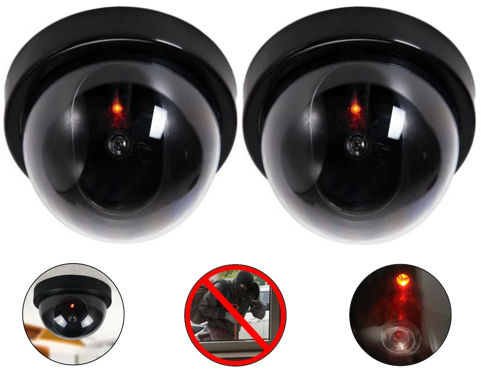 O&W SECURITY 2X Telecamera Fittizia Bambola con Obiettivo Videosorveglianza Fake Camera LED Rosso