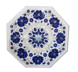 Elegant 18" Coffee Table Marble Table Lapis Lazuli Inlay Work Home Decor Gift - Picture 1 of 5