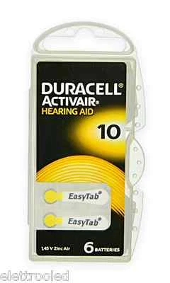 30 batterie pile protesi acustiche DURACELL ACTIVAIR 10 PR70 apparecchi acustici - Immagine 1 di 2