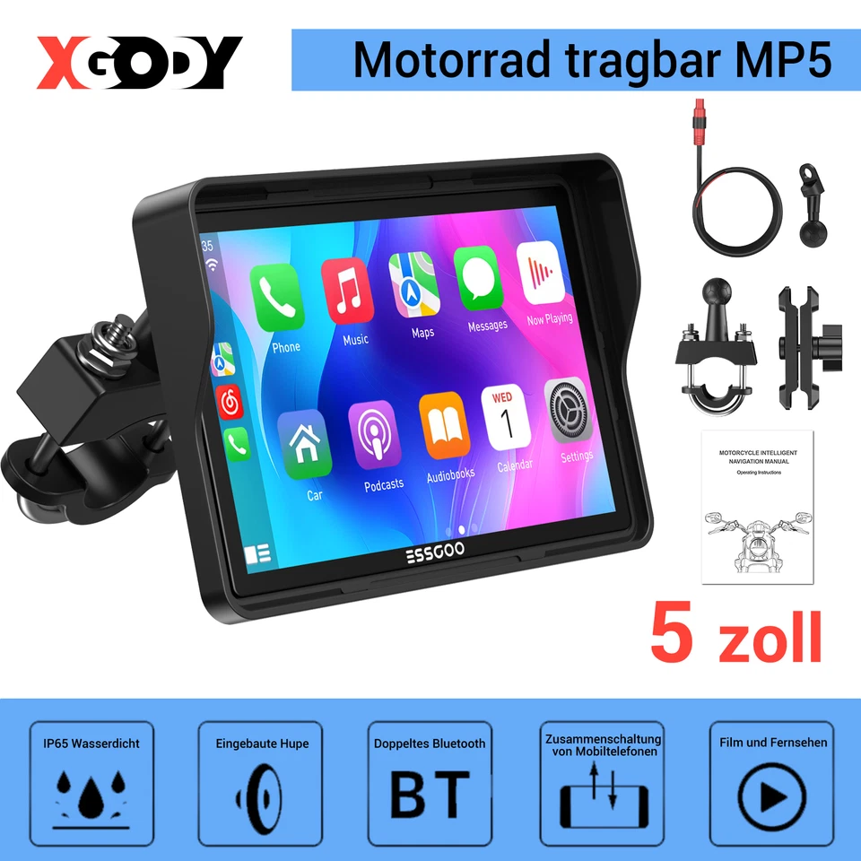 5" Zoll Navi Motorrad GPS Auto Wasserdicht + EU Karte Schwarz Navigationsgerät - Bild 1 von 4