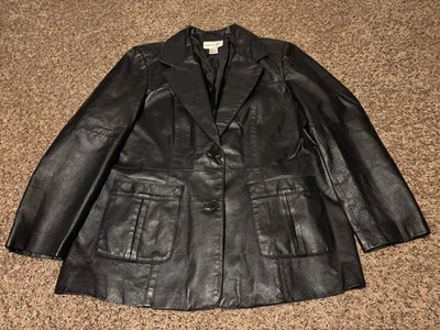 Chaqueta Blazer Newport News Para Mujer 16W Cuero Genuino Forrada Negra Estilo Clásico Foto 1 de 4