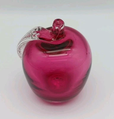Vidrio artístico de manzana soplado a mano rosa oscuro claro fruta hueca Foto 1 de 4