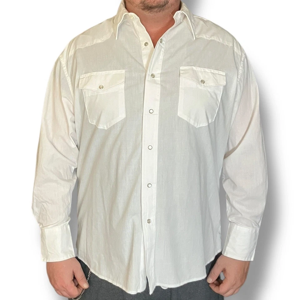 Wrangler белый хлопок Western Snap рубашка XL • жемчуг Snap кокетка ковбой классный - Изображение 1 из 4