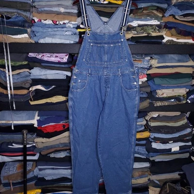 Revolt Classic Denim Overalls Women’s 22 Blue Woven Cotton Vintage striped Bib - Image 1 of 4