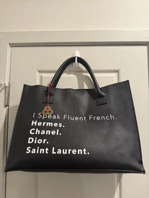 NWT LA/TC Large Tote Bag Vegan Leather Beige I Speak Fluent French - Image 1 of 4