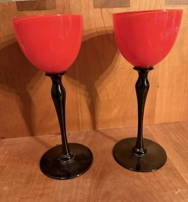 2 pcs  Bohemian Art Deco black stemware cocktail glass red tulip tango  - Image 1 of 4