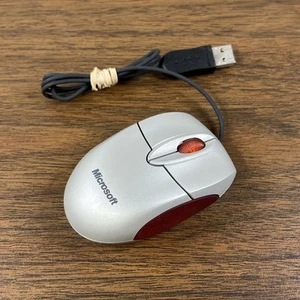 Microsoft 1020 Notebook Laptop Optical Mouse USB Wired Silver/Red - Picture 1 of 7