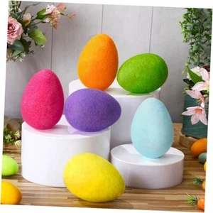 6 Pcs Large Easter Eggs Decoration 4'' Foam Easter Flocked Eggs for Table - Picture 1 of 7