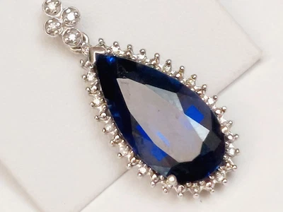 ALWAND VAHAN  14K SOLID  WHITE GOLD ROYAL  BLUE SAPPHIRE  DIAMOND BIG  PENDANT - Image 1 of 4