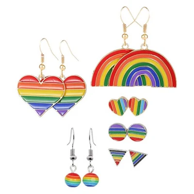  6 Pairs Ohrstecker Regenbogen Herzförmige Ohrringe Karnevalsohrringe - Bild 1 von 4