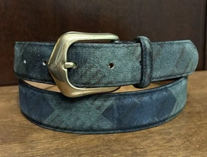 VTG TALBOTS Green Plaid Suede Belt SzXL 1-3/16”Wide Brass Bkl GUC - Picture 1 of 7