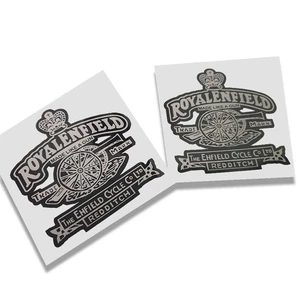 Royal Enfield Moto Logo Gris Negro Gráficos Calcomanías Pegatina x 2 Piezas 80mm W - Imagen 1 de 4