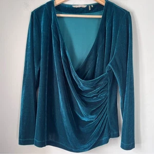 Soft Surroundings Turquoise Blouse Faux Wrap Petite Large - Picture 1 of 7