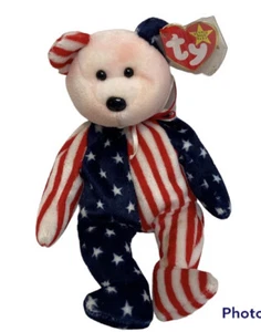 TY Beanie Baby Spangle WHITE HEAD USA Bear 1999 MWMT - Picture 1 of 12