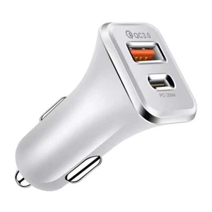 2 Ports PD Car Charger Super Fast Charging USB-C USB-A 36W+QC3.0 Per Port White - Picture 1 of 4