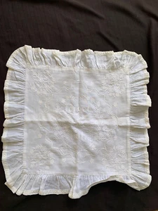 Throw Pillow Cover Linen White FORGET ME NOT Embroidered Lace Button - Picture 1 of 7