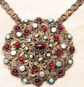Collar de cornalina vintage persa esterlina con superposición de varias piedras X158D - Imagen 1 de 3