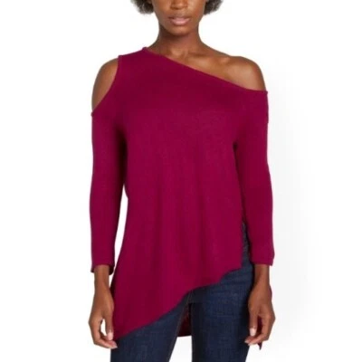 New York & Company Sweater Size XXL Asymmetrical Cold Shoulder Wild Berries Red - Image 1 of 4