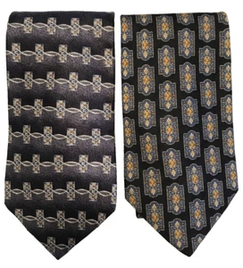 (2) GEOFFREY BEENE Silk Ties Mens Blue/Olive Necktie 57" x 4" - Picture 1 of 6