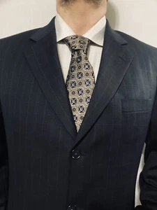Jack Victor Mens Sport Coat Blazer Suit Jacket 45L 49" Navy Blue Plaid Wool Mint - Picture 1 of 16