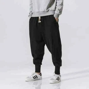 Hombres Pantalones Harén Ropa de Calle Algodón Lino Joggers Nuevos Sueltos Hip Hop Moda Pantalones - Imagen 1 de 27