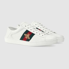 GUCCI Ace Low Top White Sneakers with Gold Embroidered Bee Size 9 UK (EU 43)