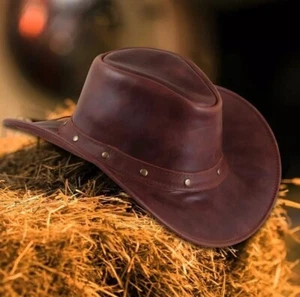 Cappello da cowboy western a tesa larga modellabile per uomo e donna - vera pelle - Foto 1 di 9
