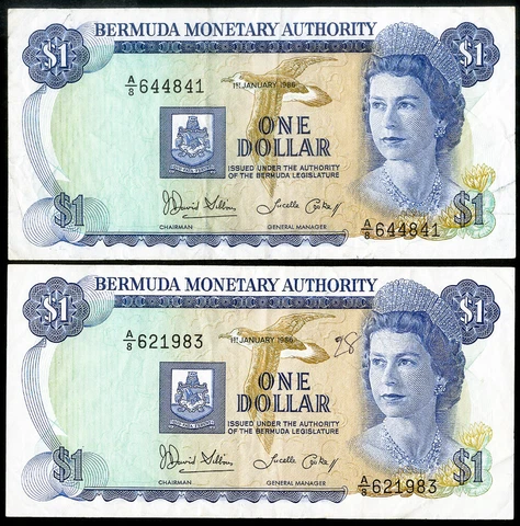 Bermuda Paper Money Lot Of 2 Note 1986 Cover
