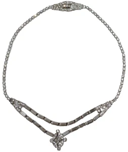 Art Deco PHYLLIS STERLING SILVER Clear Rhinestone Necklace Vintage Signed 15" - Picture 1 of 19